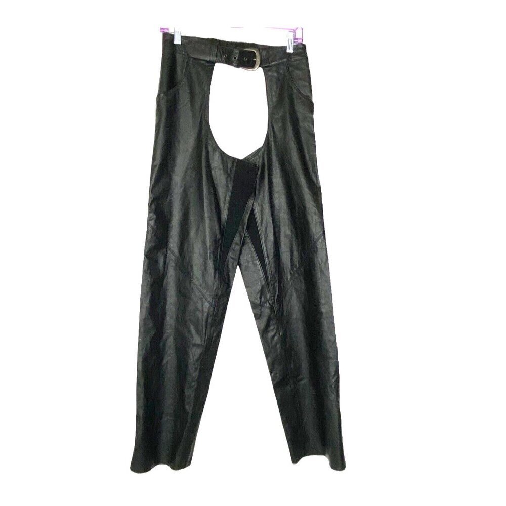 HARLEY DAVIDSON Men Leather‎ Chaps Buckle Closure Sz M Black Biker Riding 33-5